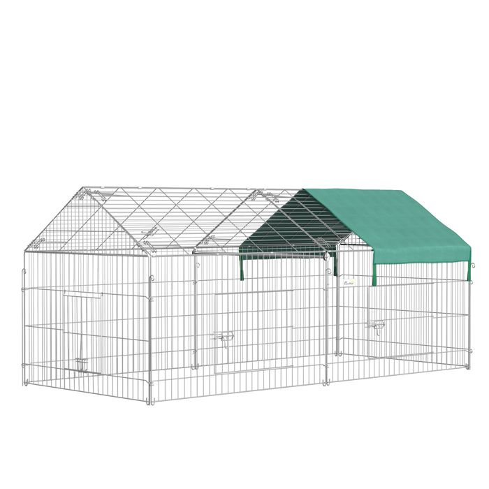 Clôture pour petits animaux - PawHut - cage animaux cadre métal galvanisé 4 piquets inclus - métal - 220x103x103cm - argent vert