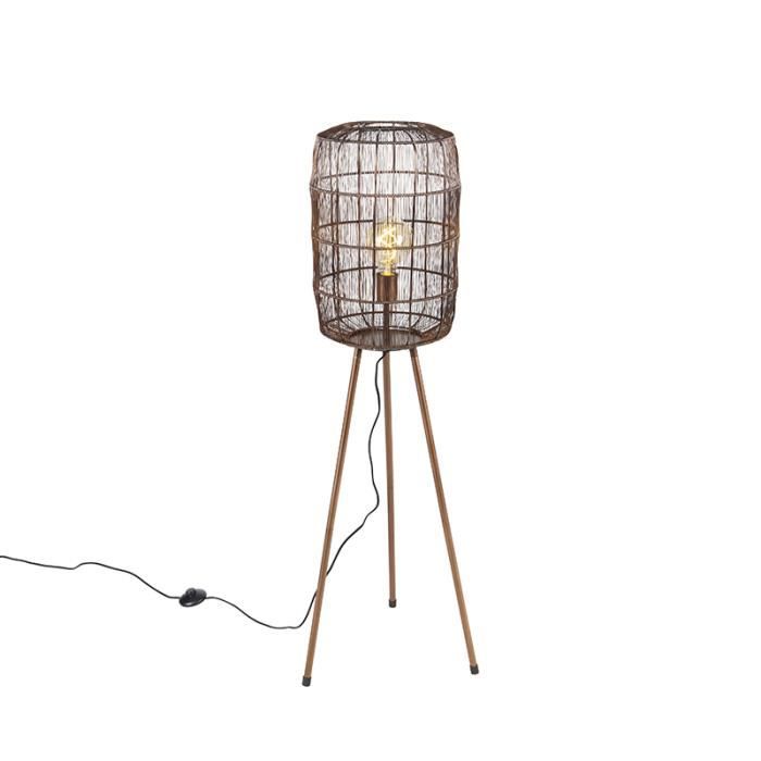 Lampadaire Trépied Moderne Lampe sur Pied Design E27 Métal Tissu Hauteur 154 cm Gris A263
