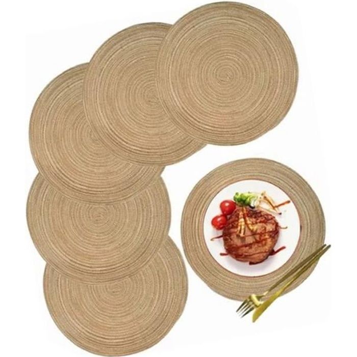Qiilu Ens. de 6 sets de table ronds tressés pour décoration maison café - 30 cm - Antidérapant - Isolation thermique