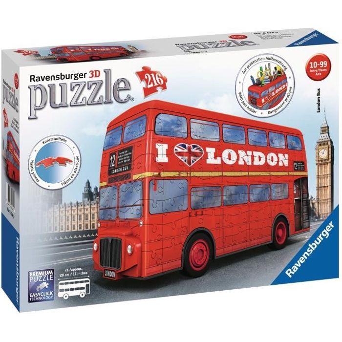 Puzzle 3D Bus londonien - Ravensburger - Véhicule 216 pièces sans colle - Dès 8 ans