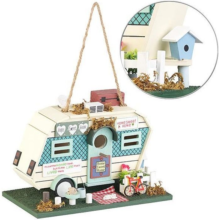 Comparer les prix de Royal Gardineer : Nichoir à oiseaux en bois design caravane & jardinet
