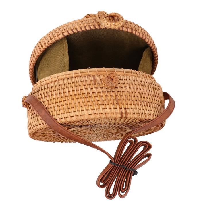 Petit Sac Bandoulière Rond En Rotin – Marron – Occasion