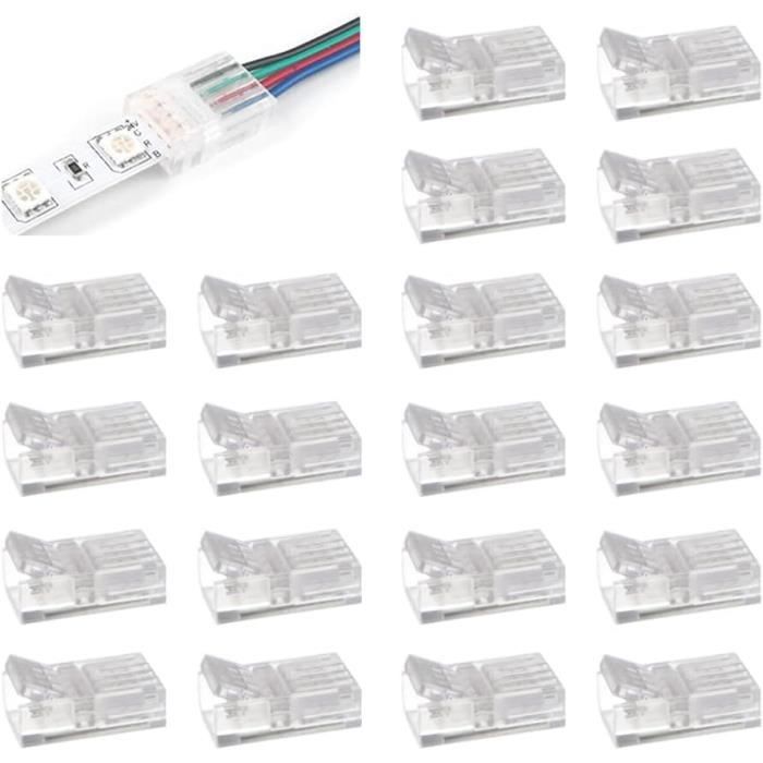 Lot de 20 connecteurs de bande LED RVB à 4 broches de 10 mm