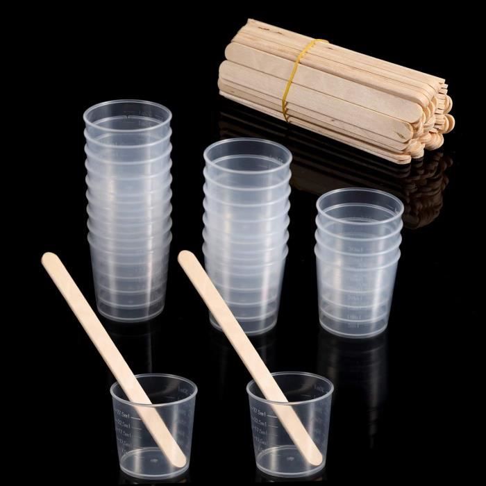 Tao pipe Lot de 60 verres doseurs en plastique de 30 ml avec 50 pièces de  jauge pour mélanger la résine, la staine, l'époxy et l188 - Cdiscount Maison