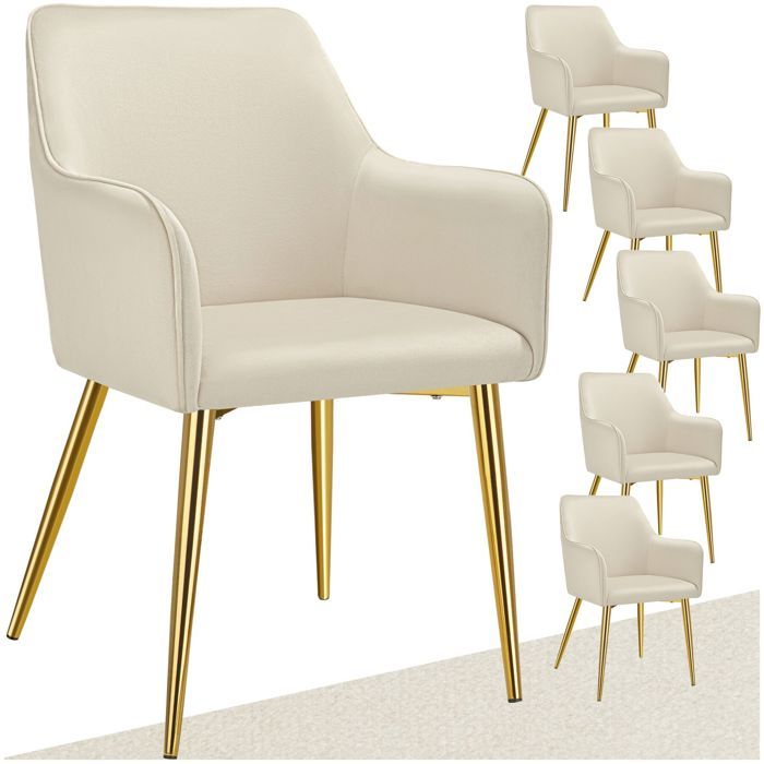 Chaise - TECTAKE - Lot de 6 fauteuils AVANE aspect velours rembourré au style scandinave ergonomique 55 x 635 x 865 cm - Beige