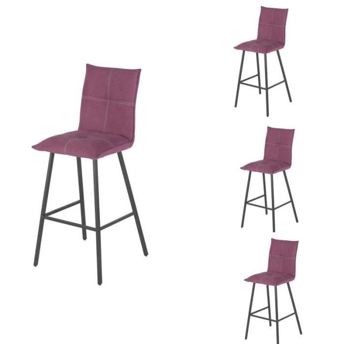 lot de 4 chaises de bar contemporaines métal/tissu rose - fresno - l 42 x l 52 x h 109