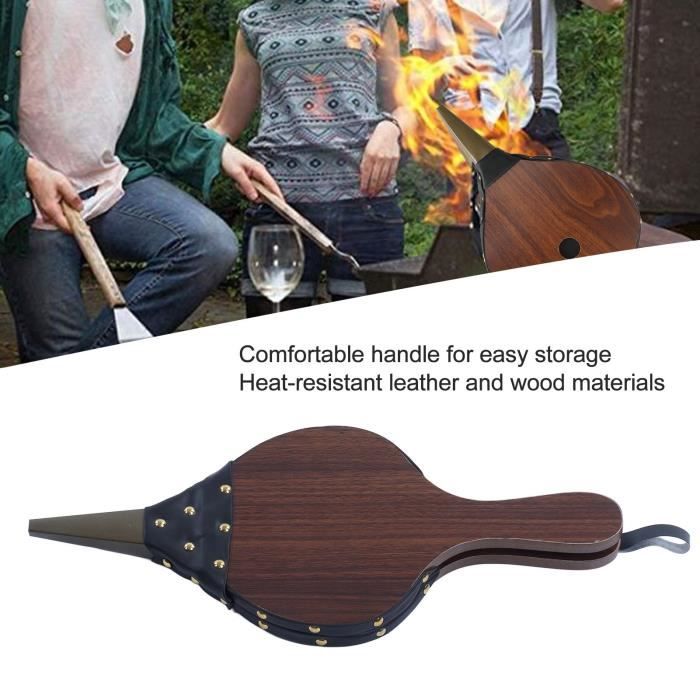 Soufflet à Main Longzhuo – Souffleur Cheminée En Bois & Cuir Pour Barbecue, Camping, Poêle – Accessoire Allumage Feu
