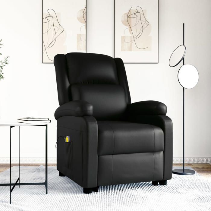 Fauteuil De Massage Inclinable - Similicuir Noir, 6 Points De Vibration, Inclinaison 135° - 6