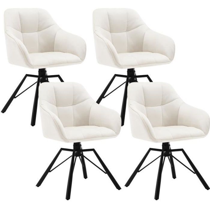 WOLTU Lot de 4 Chaises Pivotante à 360°Chaise Salle à Manger en VeloursFauteuil ScandinavePieds en MétalCrème W0ATT0122-4