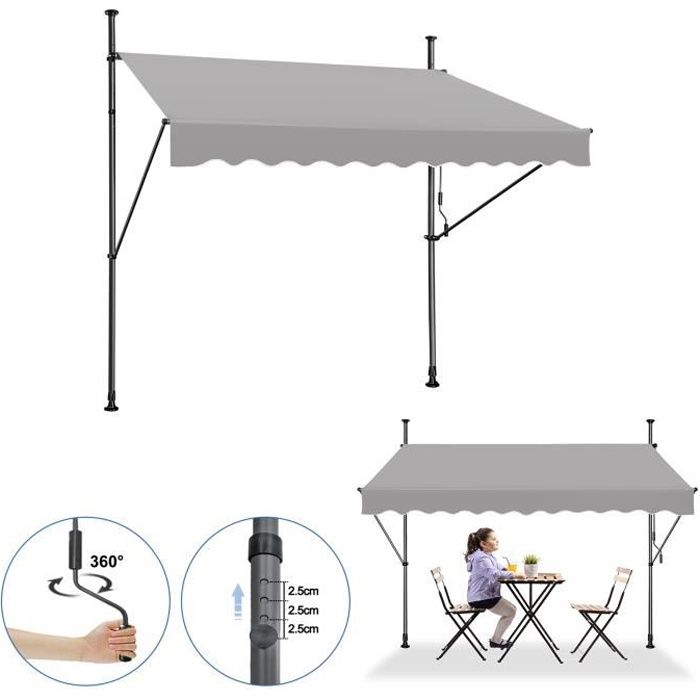 XMTECH 300x120cm Auvent Balcon Rétractable AntiSoleil, Store Banne