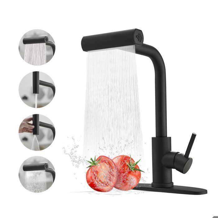 Robinet de Cuisine Douchette Extractible 4 Modes Mitigeur Cuisine Chaud et Froid Rotation à 360° Acier inoxydable - Noir