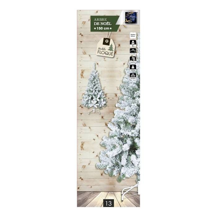 Sapin De Noël Artificiel Floqué Neige 150 Cm - 100 LED Blanc Chaud - USB - Support Métal - Dépliable - 2