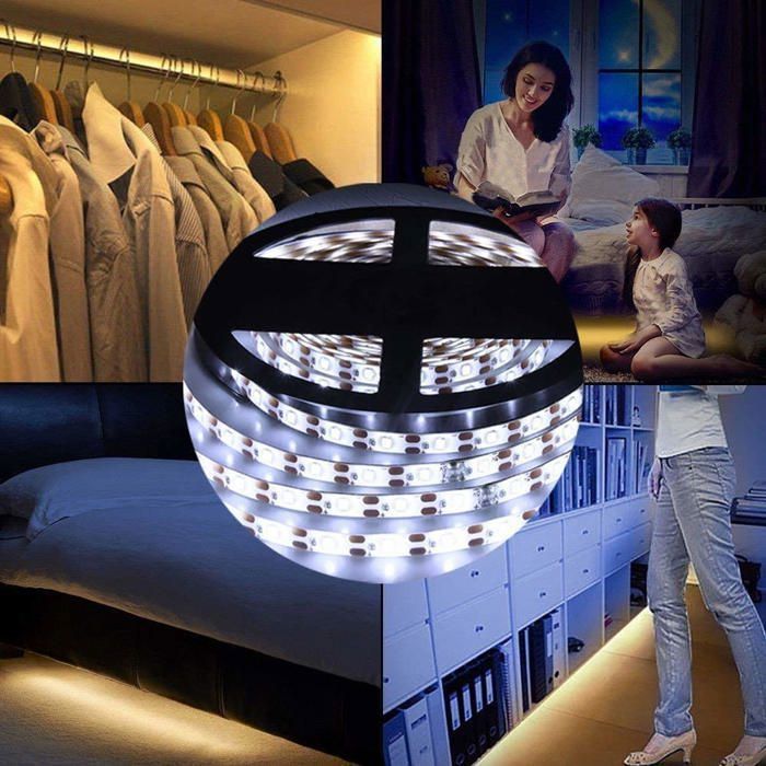 Éclairage Garde Robe Lampe de garde-robe à capteur, bande lumineuse LED 2M,veilleuse, blanc ...