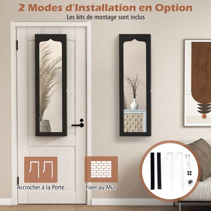 Armoire à Bijoux Mural Avec Miroir LED - Blanche 120x36.5x11.5cm Avec Serrure