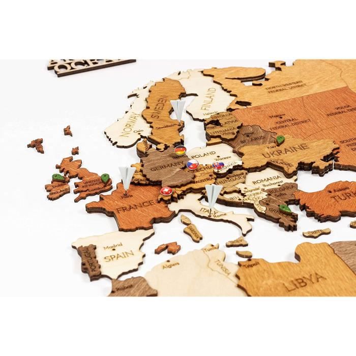 68travel Carte du monde en bois pour décoration murale - bois teinté  multicolore, multicouches, noms gravés - Effet 3D unique - Pour salon,  bureau ou chambre (XL 200x125 cm - Explorer) : : Bricolage