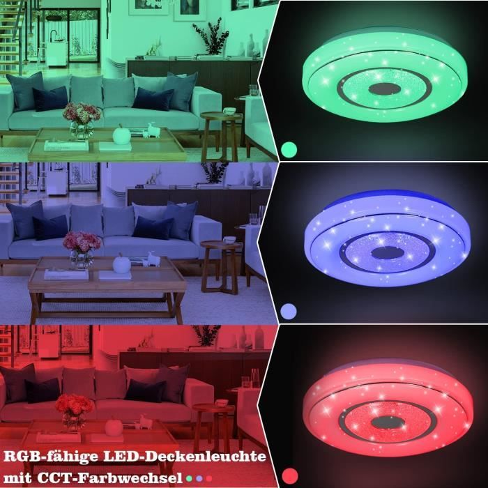 Plafonnier LED RGB salon effet étoile variateur lumière du jour TÉLÉCOMMANDE