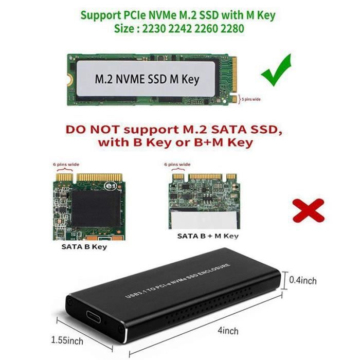 Pcie Nvme USB3.1 Boîtier Disque Dur M.2 À USB 3.1 Type C M Clé