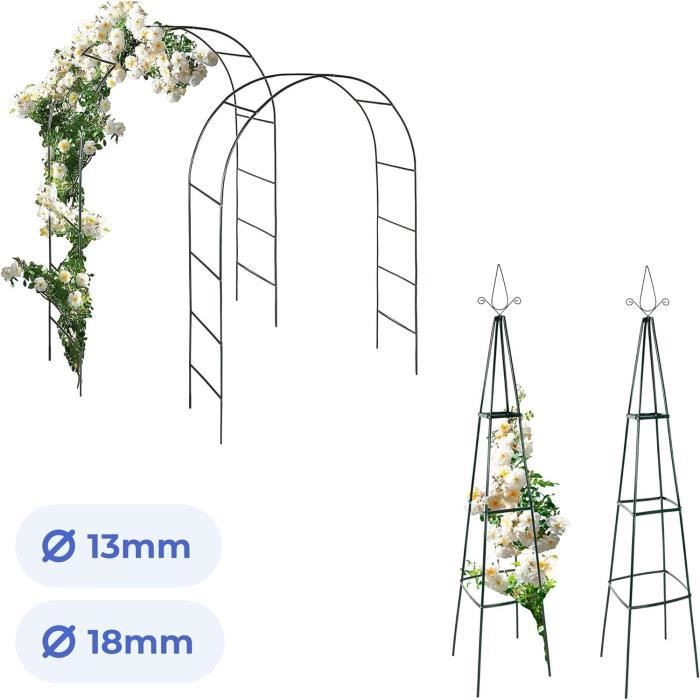 Support Plantes Grimpantes Lot 2 - Tonnelle Jardin Robuste Acier Inoxydable - Arche Rosiers