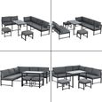 Salon de jardin en aluminium avec chaises, canapés, table et coussins, 8 Places, gris-2