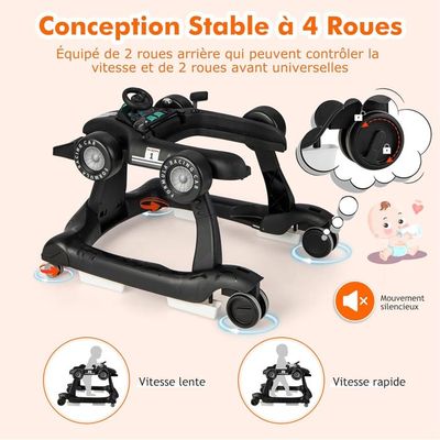 Trotteur Bébé Évolutif 4 En 1 GOPLUS – Marcheur Pliable Avec Musique, Lumière Et 3 Hauteurs Réglables (Rouge)