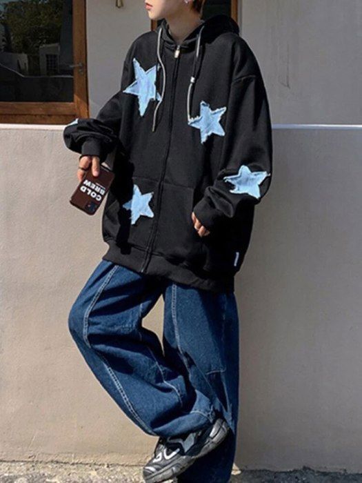 Pull à Capuche Vintage Années 90 Streetwear - Taille XL - Bleu - Anorak En Nylon - Occasion Très Bon état