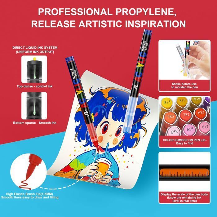 Set Stylos Gel Acrylique Multicolores - Marqueurs Peinture Pour Toile, Pierre, Bois, Tissu - Art Créatif 12/24/48 Couleurs