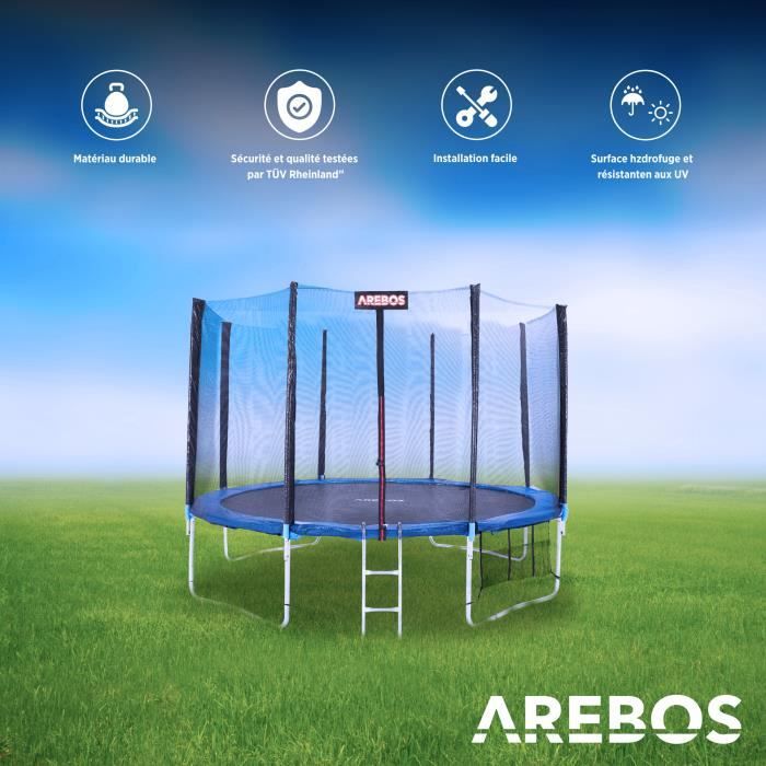 Tapis De Saut AREBOS Pour Trampoline Ø 430 Cm – PP 260 G/m², 96 œillets, Résistance UV, Charge 150 Kg – Sécurité Et élasticité