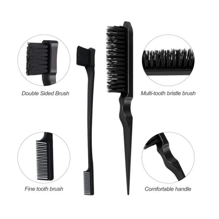 Set De 3 Peignes à Double Tranchant - Brosse à Taquiner Cheveux - Noir - ZELHYEUU