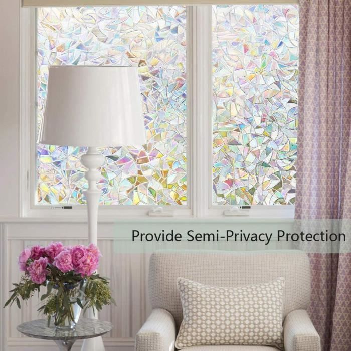 Film Fenêtre Anti-UV 60*200cm 3D Electrostatique Film Vitrage Non Adhesif  Confidentialité Vitre Decoratif pour Maison Bureau Fleur