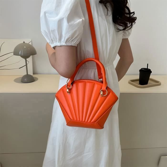 Sac à Main Femme Cuir Orange Forme Coquillage