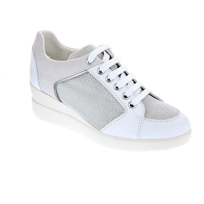 Baskets basses GEOX Stardust Femme Cuir Lacets Blanc Blanc Cdiscount Chaussures