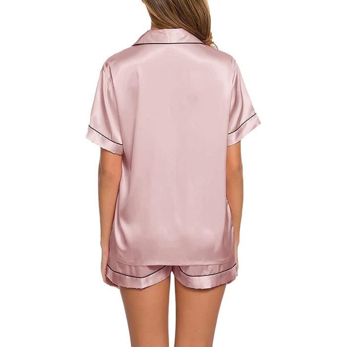 Pyjama Femme Été En Satin | Ensemble Manches Courtes Et Pantalon Large | Confortable Et Léger Pour La Nuit