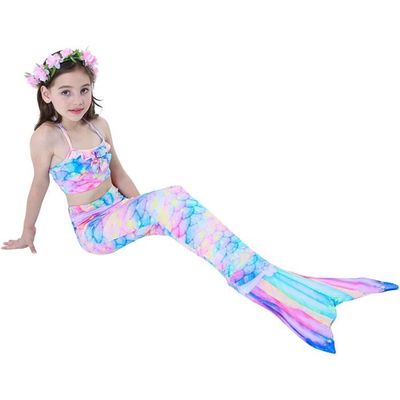 Maillot De Bain Bikini 3 Pièces Fille - Imprimé Tropical, Bustier Volanté, Tissu Chloro-résistant 4-13 Ans