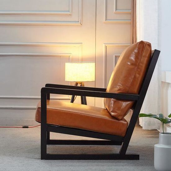 Fauteuil Structure En Metal Style Industriel Achat Vente Fauteuil Marron Cdiscount