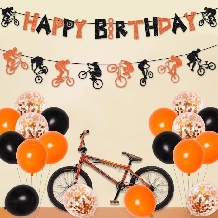 Bannière de fête de vélo, décoration de gâteau en ballon, guirlande de vélo  Sport, joyeux anniversaire