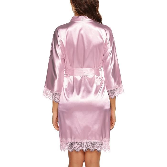 Peignoir Satin Femme Mariée - Kimono Court Team Bride Avec écriture Dos