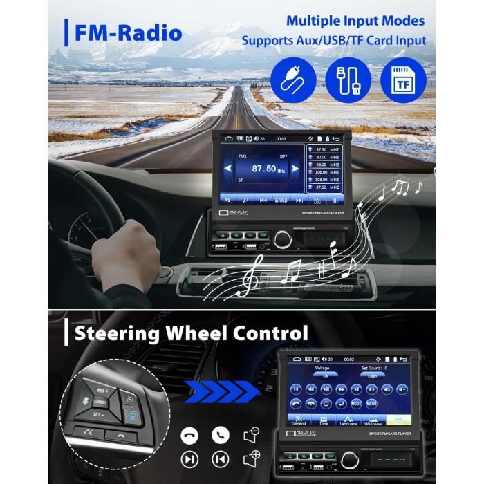 Hikity Autoradio Bluetooth 1 Din avec 7 Pouces Écran Tactil Motorisé  Rétractable, Post Radio Voiture Bluetooth Main Libres FM Radio - Cdiscount  Auto