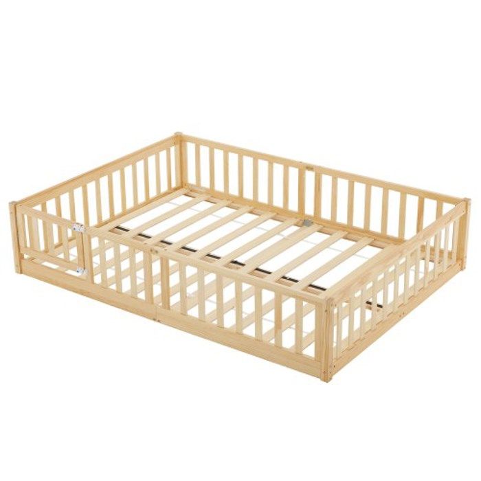 Lit enfant 140x200 cm blanc, en bois massif, avec barrière intégrale