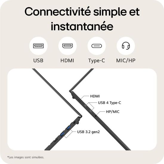 LG Gram 16Z90TL - PC Portable 16 Pouces Ultra-léger 1.23kg, écran QHD+ 99% DCI-P3, Intel Ultra 7, 32 Go RAM, 1 To SSD, Windows 11 Home