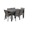 Salon de jardin table extensible - Orlando Gris taupe - Table en aluminium 150/210cm. plateau de verre. rallonge et 6 chaises en-0