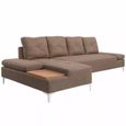 Canape En L Design Elegant Avec Plateau En Bois Tissu Marron Xxl