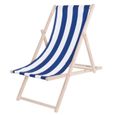 Transat de Jardin - SPRINGOS - Chaise longue pliante en bois de plage - Réglable en 3 positions - Bleu / Blanc-0