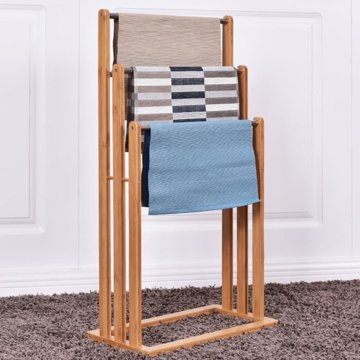 Porte Serviette Sur Pied En Metal Noir Mat Et Bois 0 000000