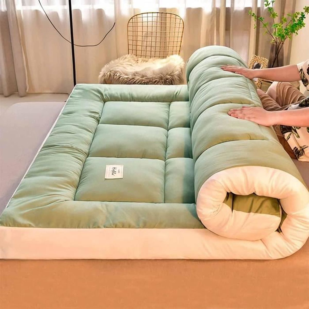 Matelas Pliable 2 PlacesTatami,YSTP Futon Japonais Tatami Doux Matelass Camping, Non Glissant