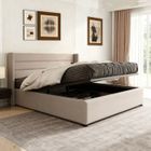 PERGAR Structure de lit coffre 160x200, lit deux personnes, lit adulte, lit moderne, tissu en lin, beige