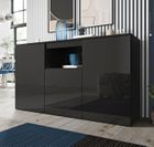 Buffet Bahut 3 portes pour salon ou salle à manger | Rangement | 140 x 82 x 40 cm | Couleur Noir avec Finition Brillante | Nevada