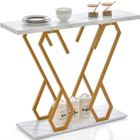 DREAMADE Table Console d'Entrée avec Plateau à Motifs de Marbre, Dispositif Anti-chute et Patins Réglables, Cadre Métallique Dorée