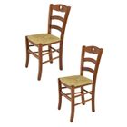 T M C S Tommychairs - Set 2 chaises cuisine CUORE, robuste structure en bois de hêtre peindré en couleur noyer clair et assise en paille