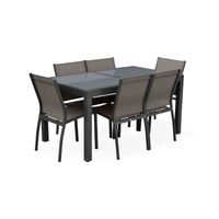 Salon de jardin table extensible - Orlando Gris taupe - Table en aluminium 150/210cm. plateau de verre. rallonge et 6 chaises en