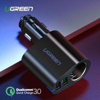 Noir Ugreen – chargeur de voiture USB 3.0 90W, Charge rapide, double USB, pour téléphone, iPhone, Xiaomi, pou